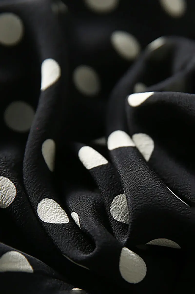 100 Mulberry Silk Black Polka-Dot Ruffle Midi Dress - HBQMJX