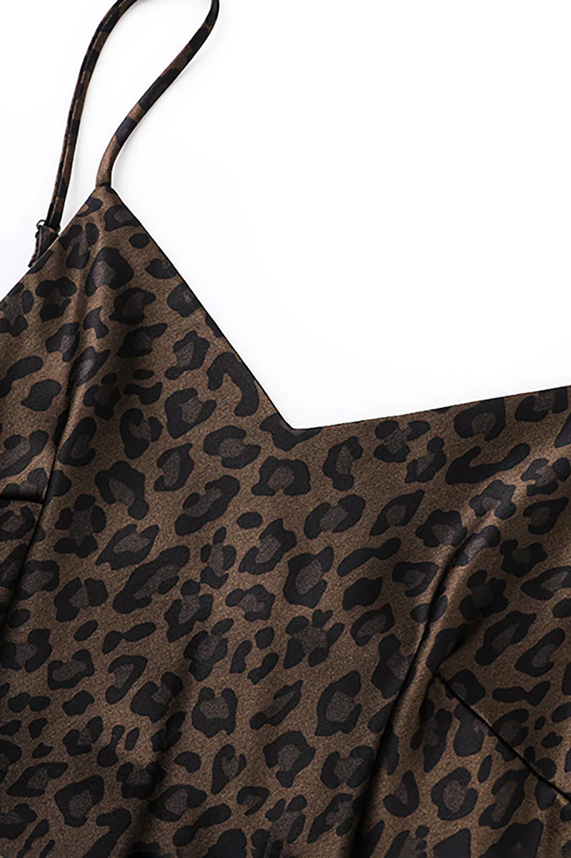 Satin Printed V-Neck Midi Slip Dress - HBQMJX