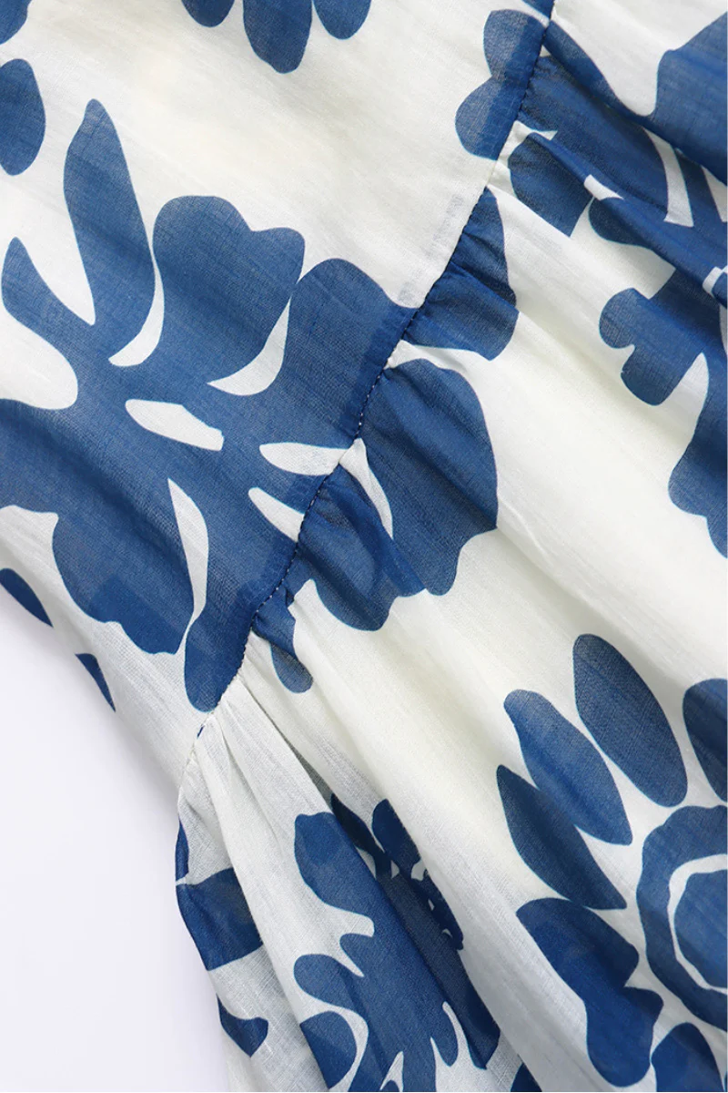 100% Linen Floral Fit & Flare Midi Dress with Pockets - HBQMJX