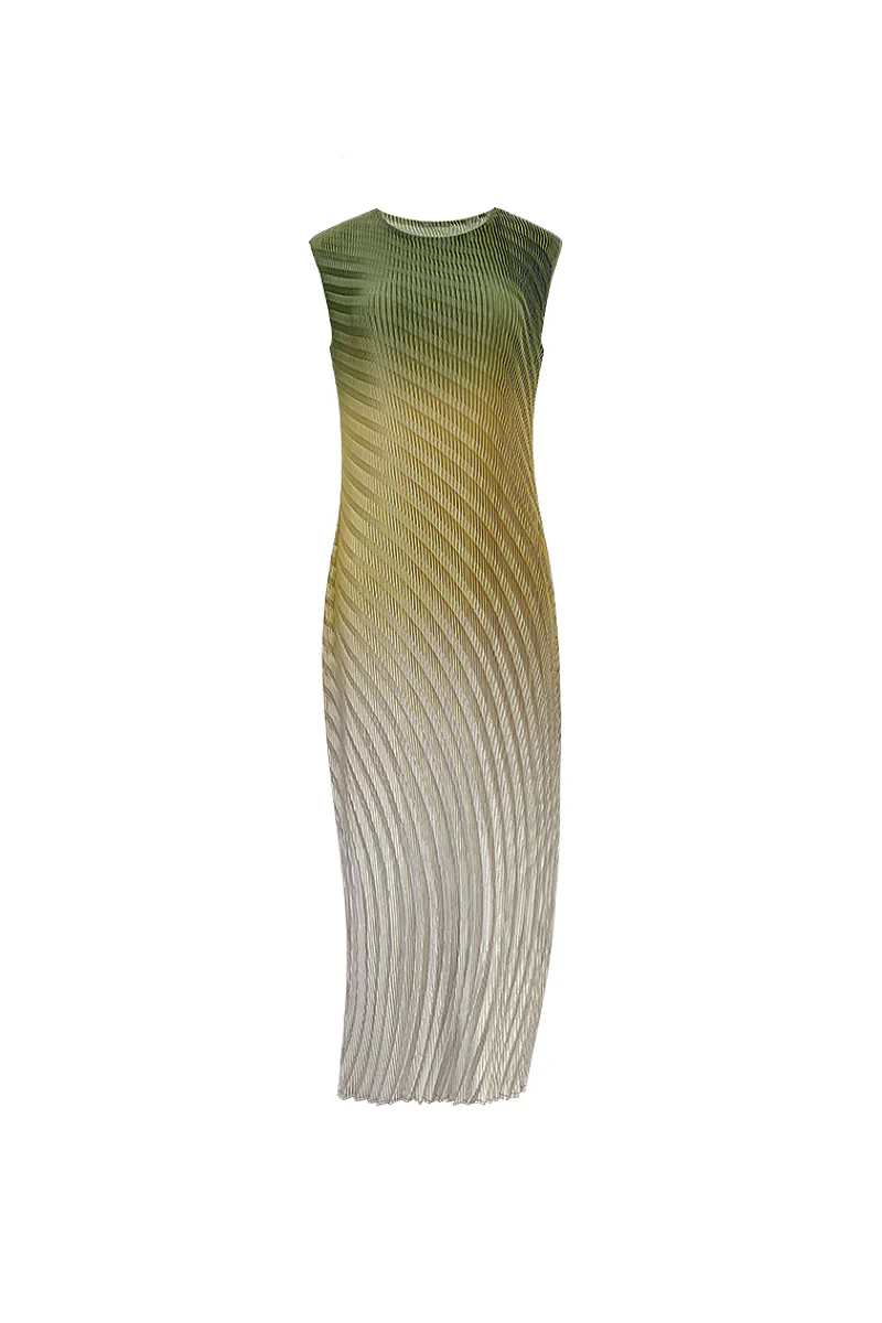 Designer Inspired Pleated Ombre Sleeveless Maxi Dress - HBQMJX