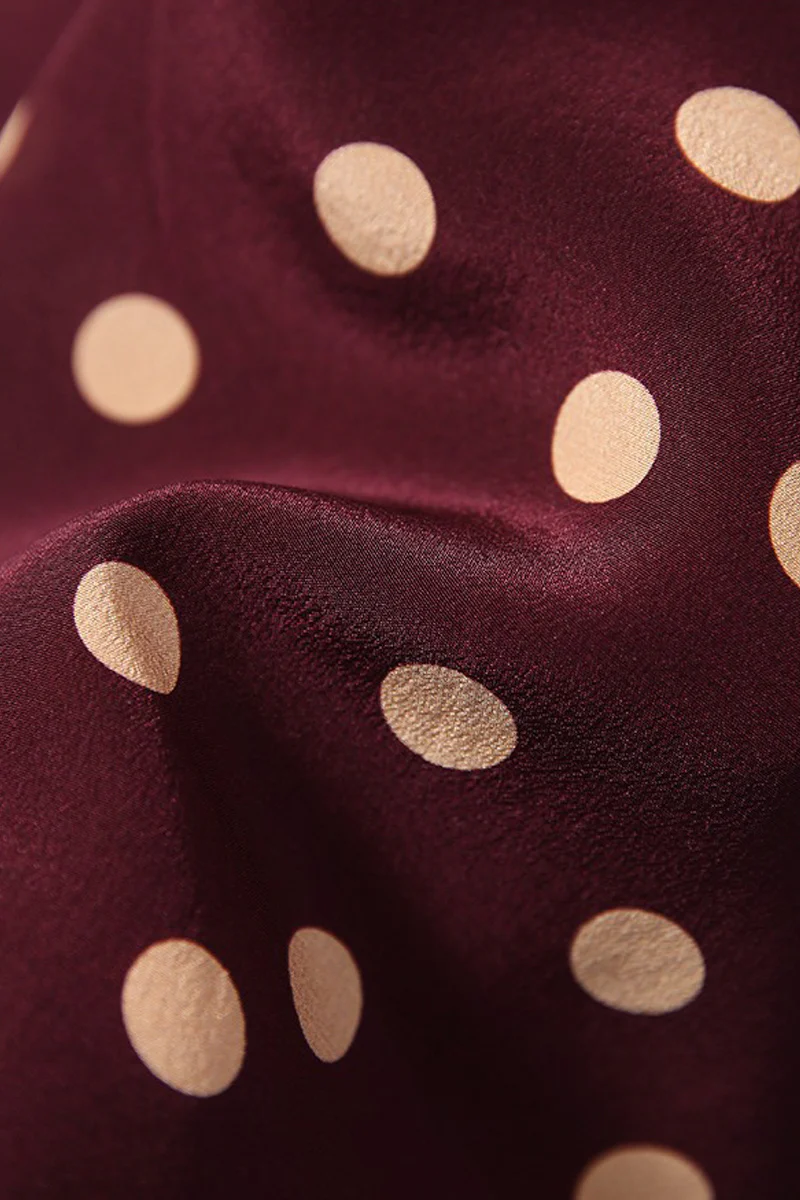 100 Mulberry Silk Red Polka-Dot Midi Tea Dress - HBQMJX