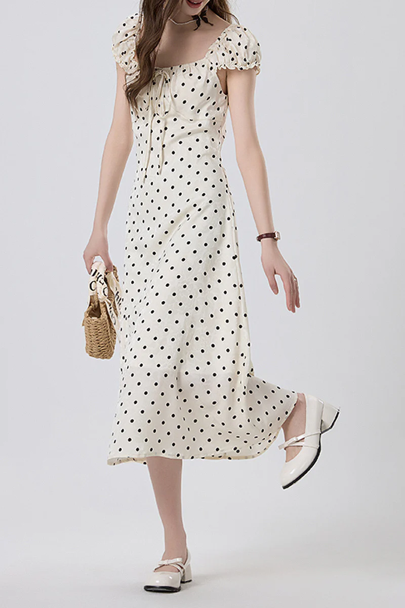 White Polka-Dot Midi Dress - HBQMJX