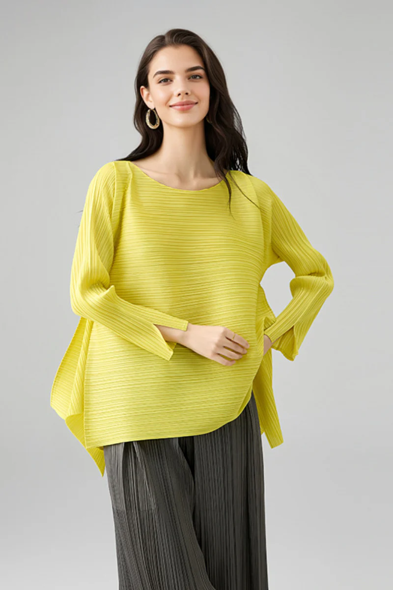 Designer Inspired Pleated Asymmetrical Top - HBQMJX