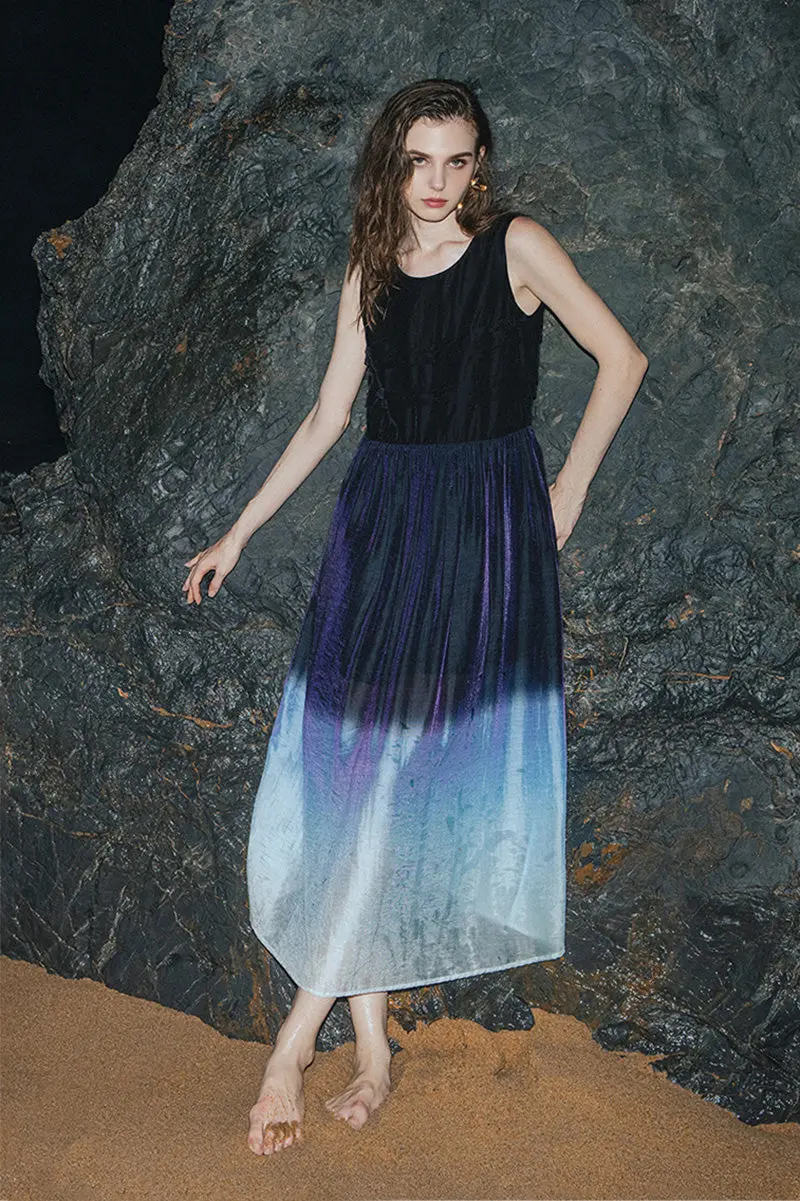 Ombre Sleeveless Trapeze Midi Dresss - HBQMJX