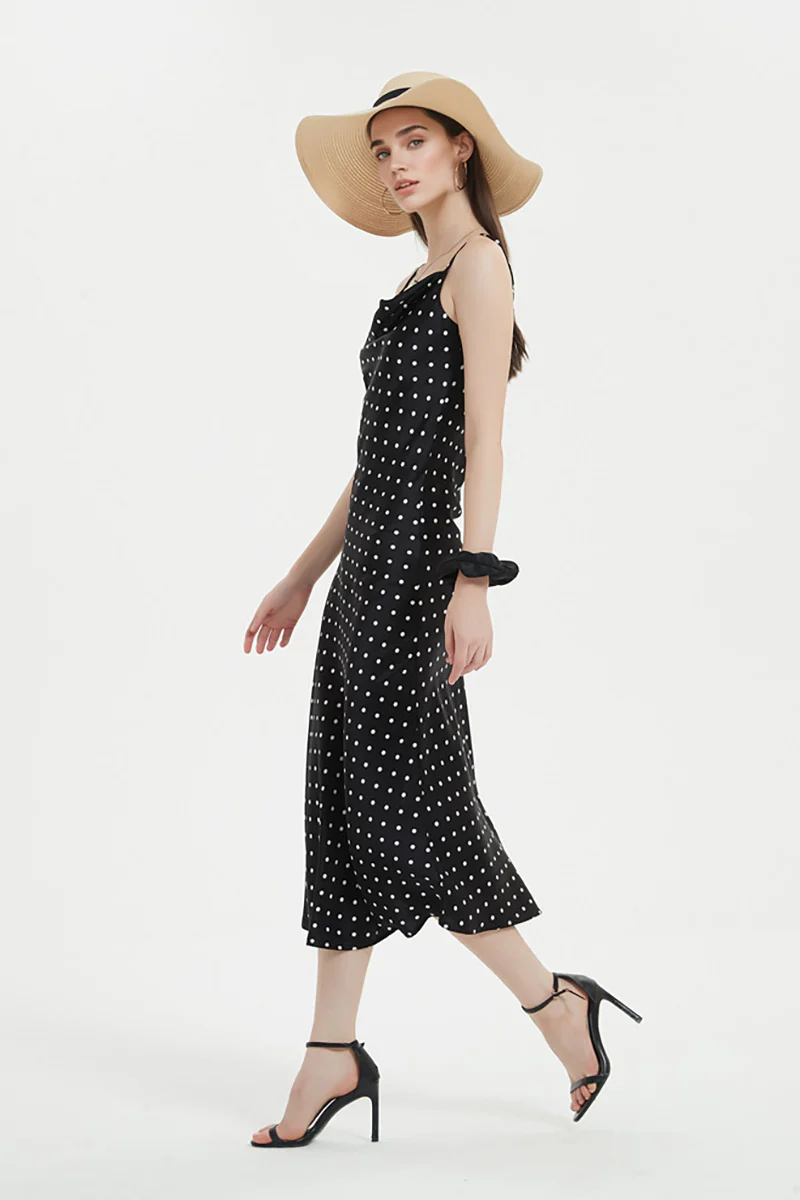 Polka-Dot Cowl-Neck Midi Slip Dress in Triacetate-Blend - HBQMJX
