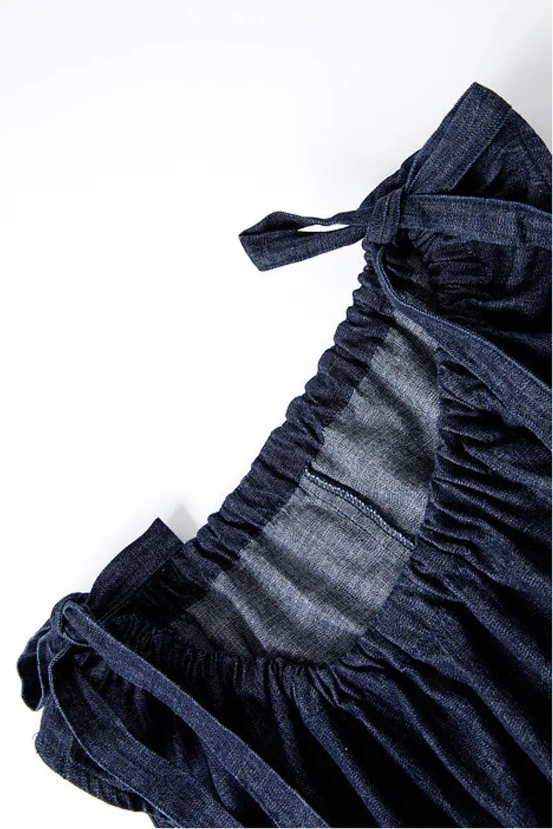 Denim Trapeze Tie-Strap Midi Dress - HBQMJX