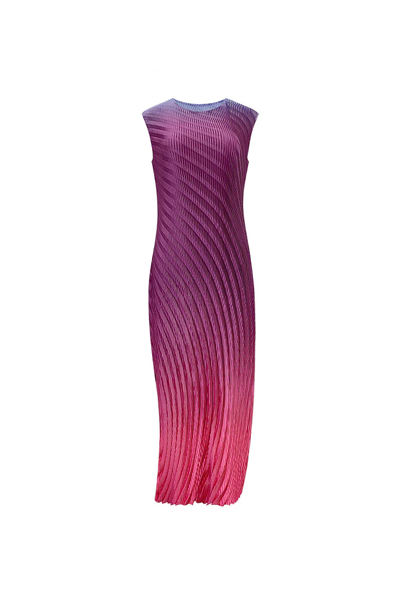Designer Inspired Pleated Ombre Sleeveless Maxi Dress - HBQMJX