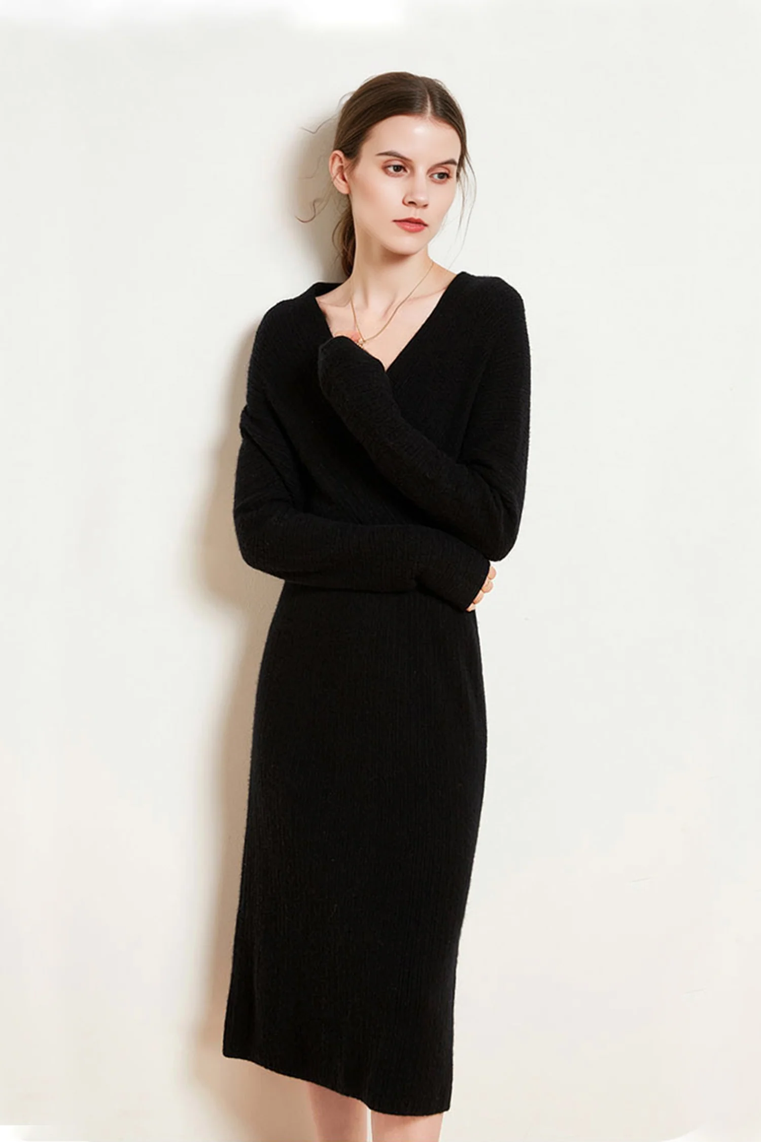 Ultrasoft Cashmere-Wool Long Sleeve Wrap Sweater Dress - HBQMJX