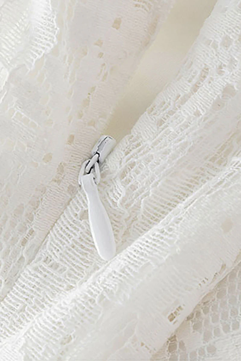 White Lace Tiered Sleeveless V-Neck Midi Dress - HBQMJX