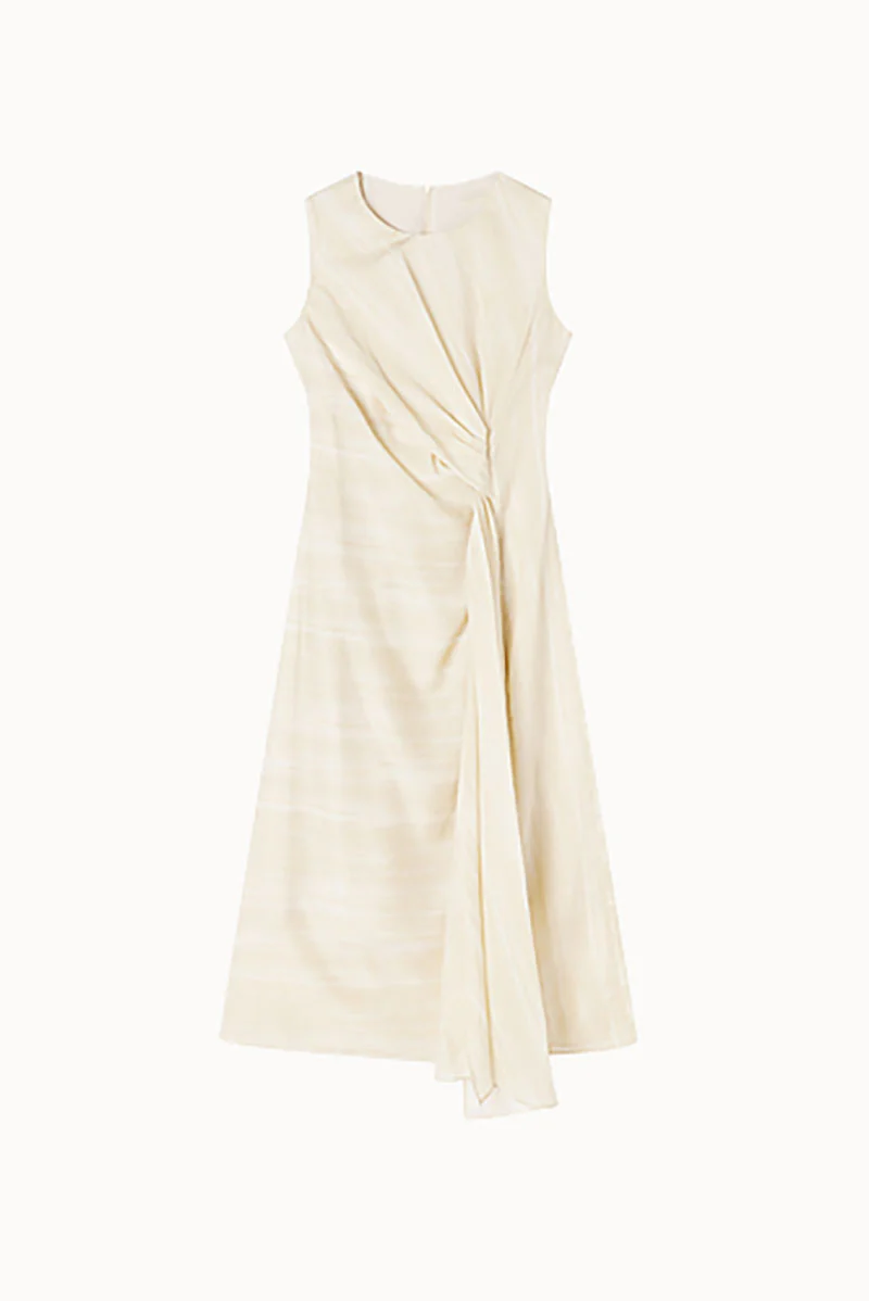 Draped Sleeveless Midi Dress in Yellow Ombre - HBQMJX