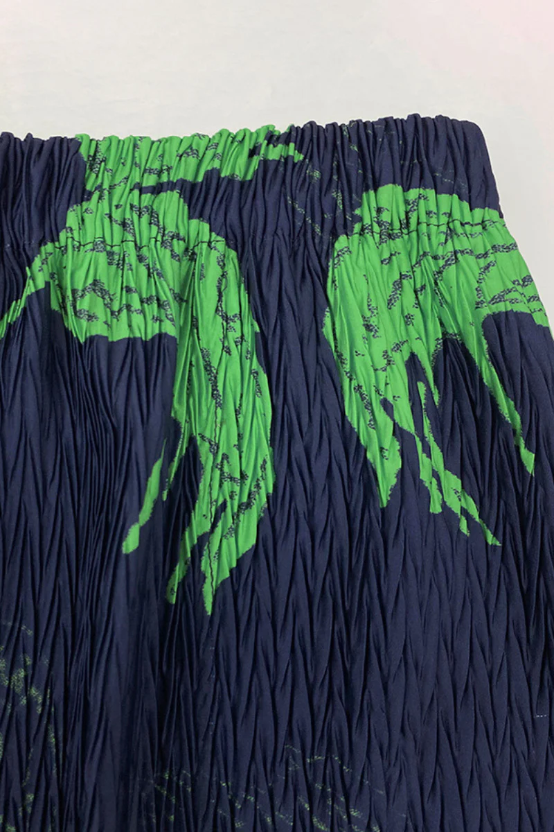 Designer Inspired Pleated Leaf Print Straight Midi Skirt - HBQMJX