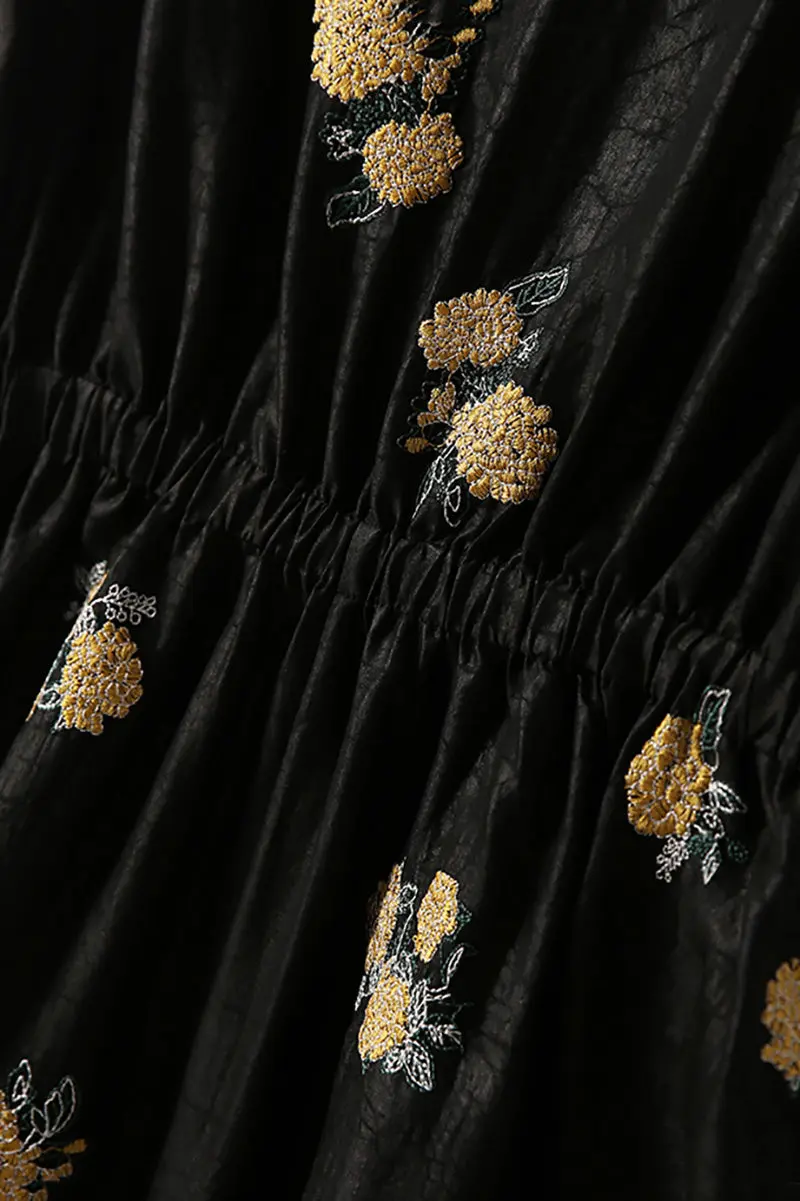 Xiang Yun Silk Floral Hand-Embroidery Midi Dress - HBQMJX