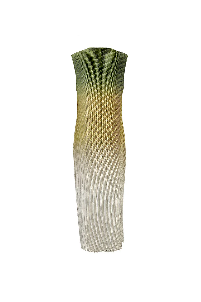Designer Inspired Pleated Ombre Sleeveless Maxi Dress - HBQMJX