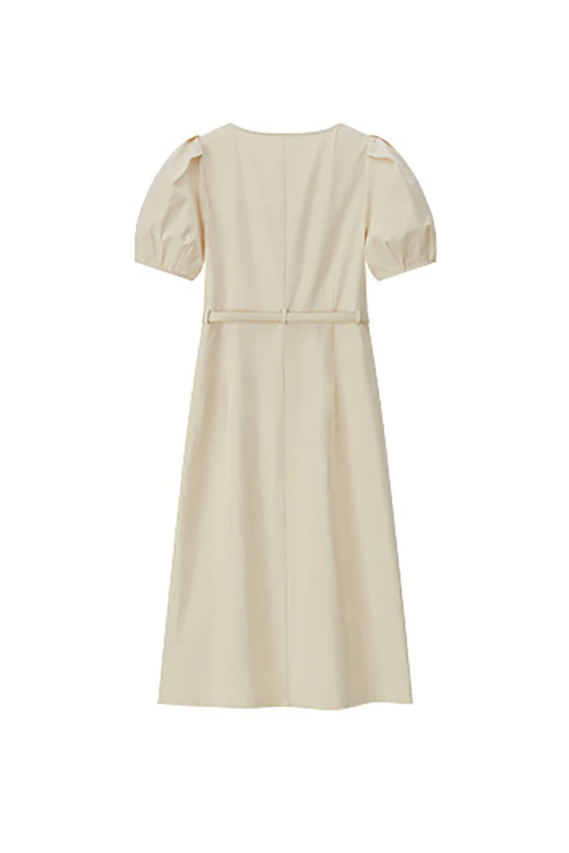 Ivory Cargo Square-Neck Belted Midi Dress - HBQMJX
