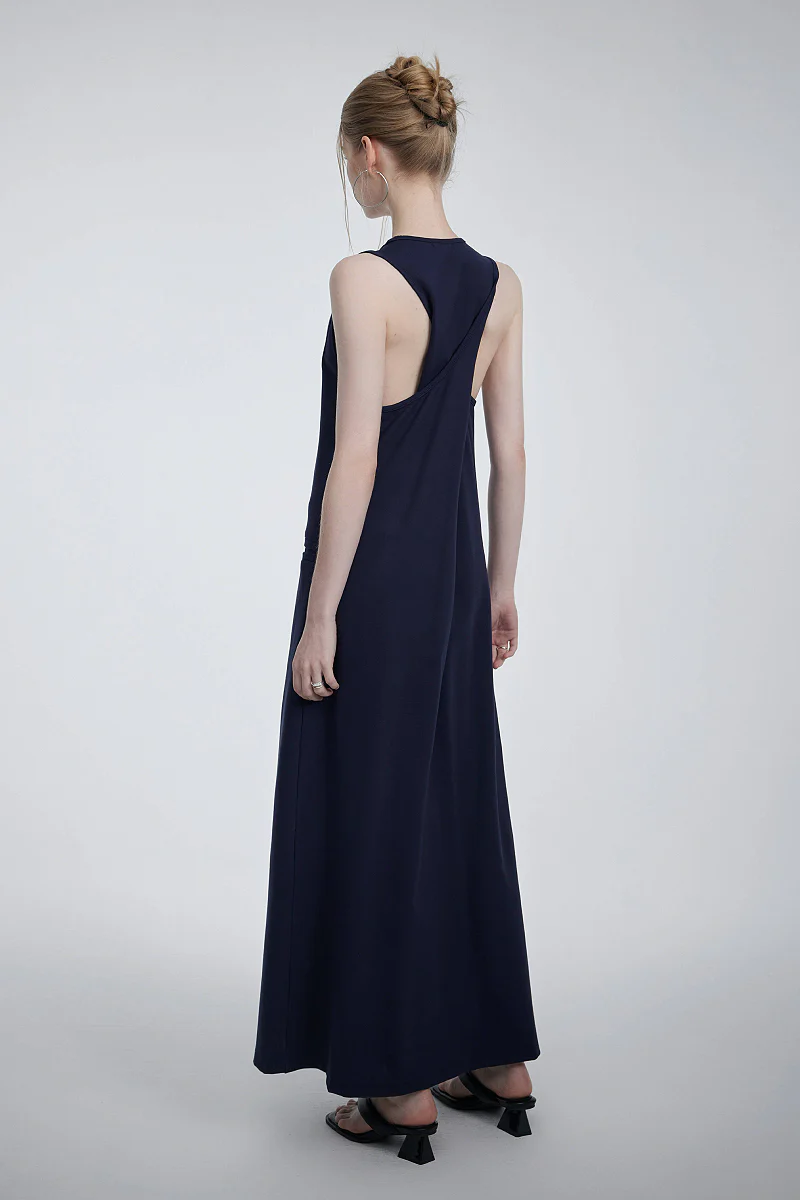 Casual Sleeveless Maxi Tank Dress with Back Twist - HBQMJX