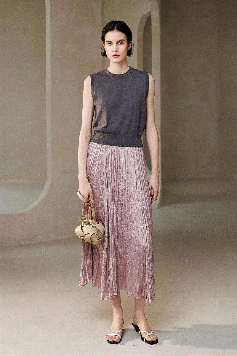 Flowy Crinkled A-line Midi Dress in Pink - HBQMJX