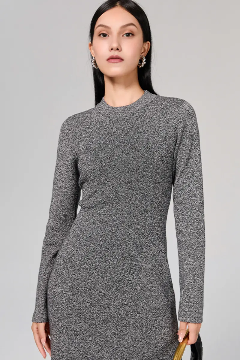 Slim Fit Long Sleeve Knit Wool Maxi Dress - HBQMJX