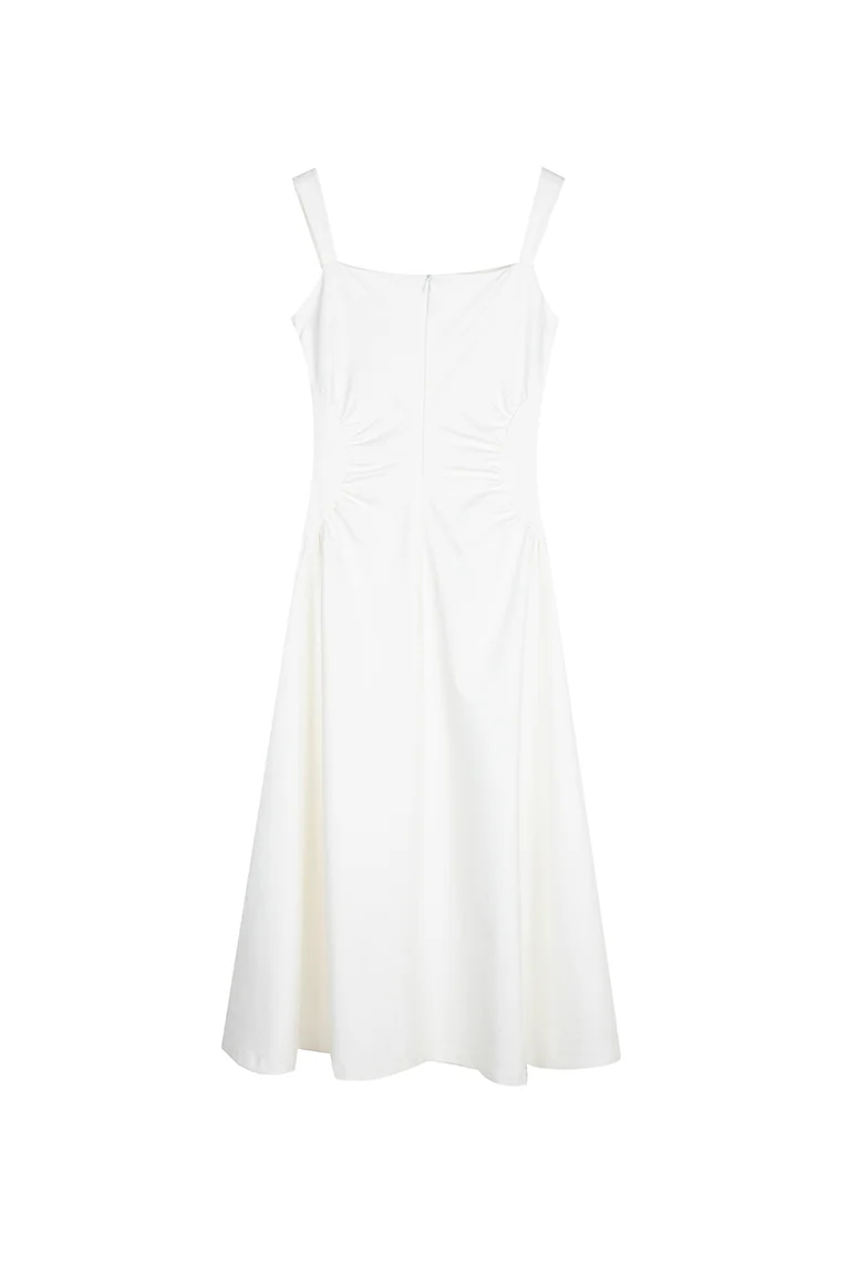 Square Neck Midi Dress with Pleated Waist - HBQMJX
