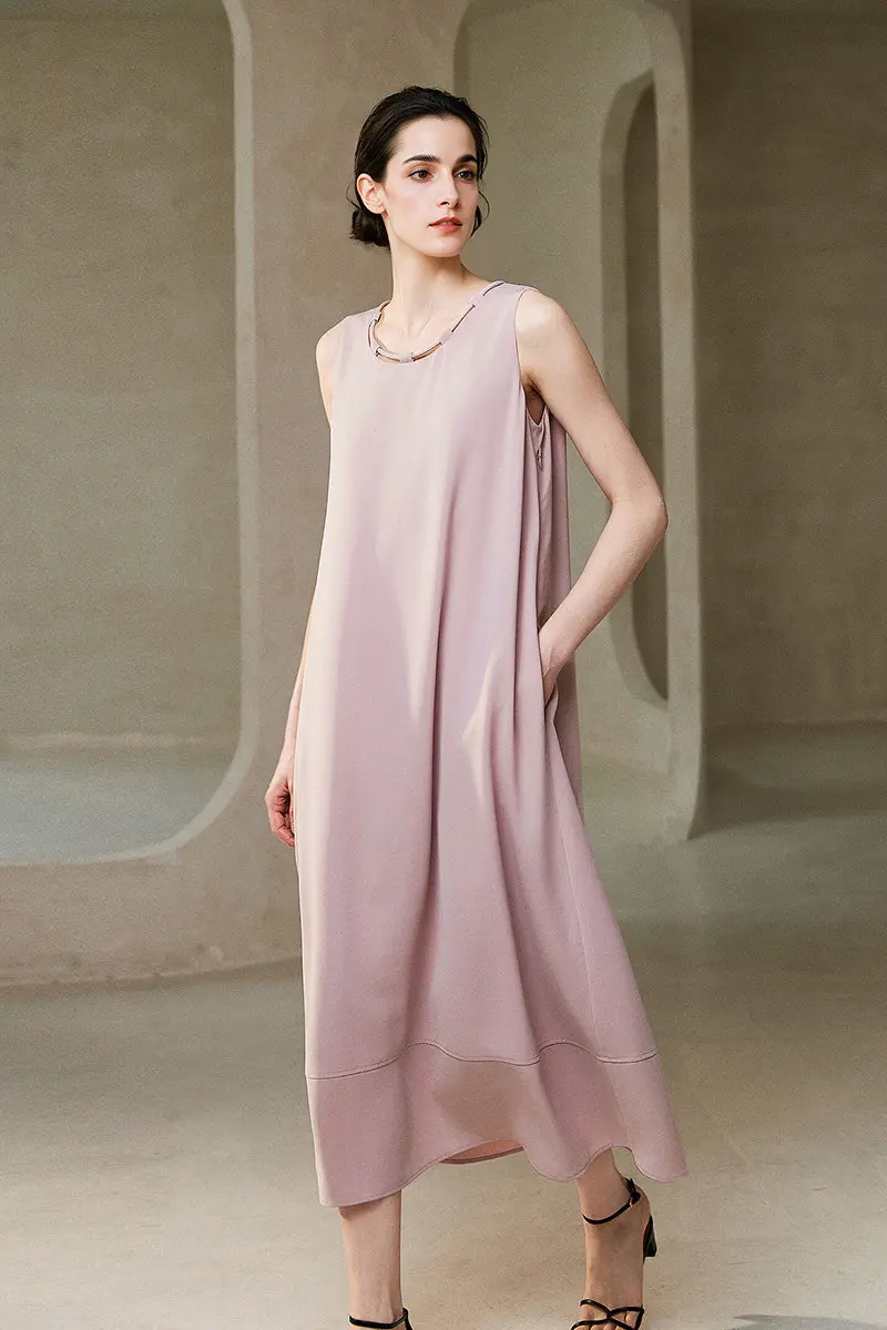 Pink Row-Style Sleeveless Midi Dress - HBQMJX