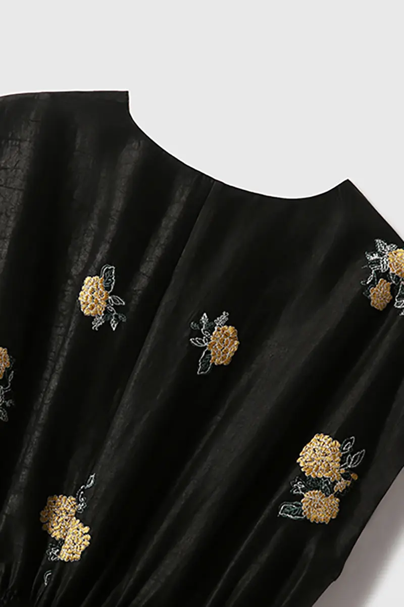 Xiang Yun Silk Floral Hand-Embroidery Midi Dress - HBQMJX