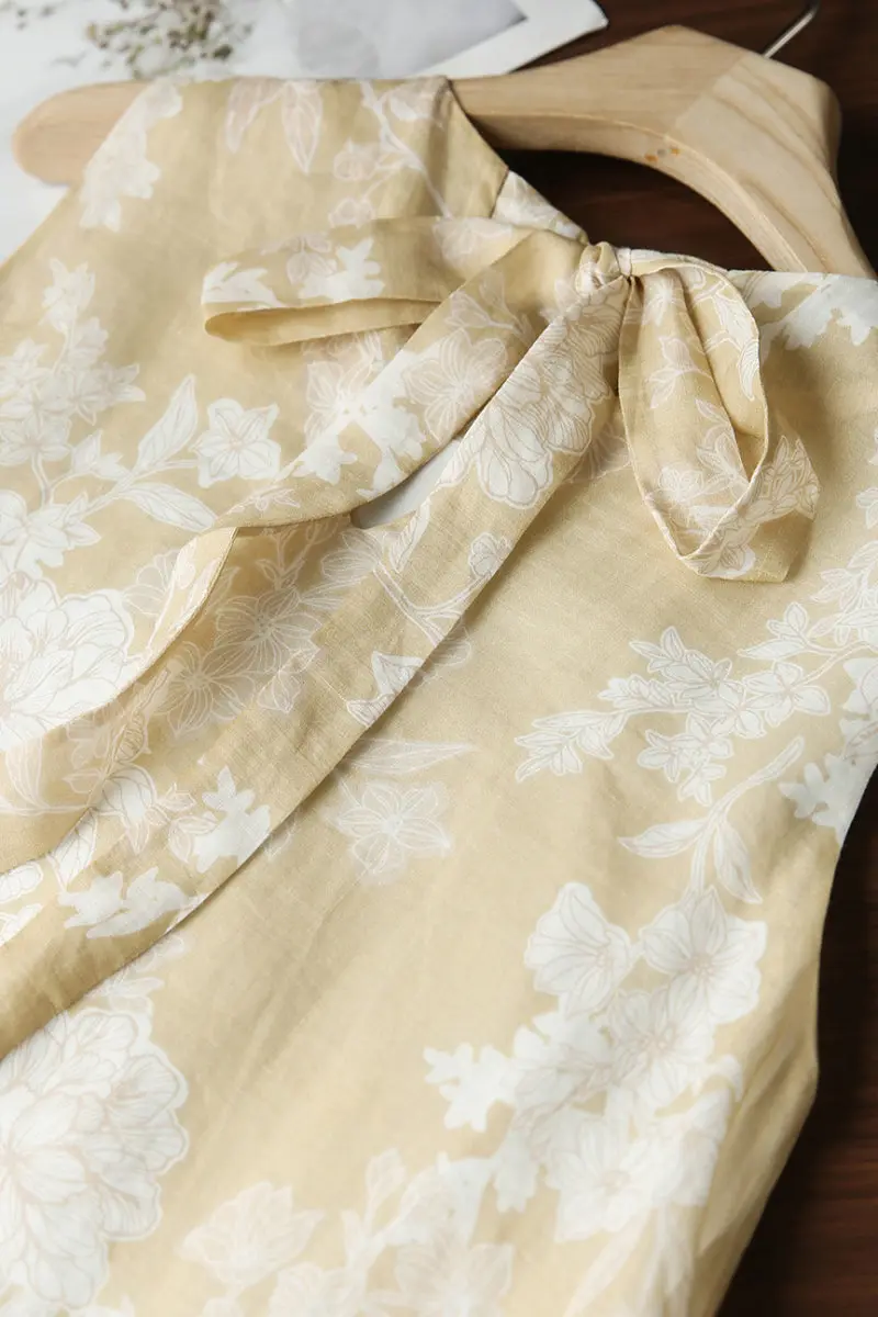 Ramie Floral Tiered Sleeveless Trapeze Midi Dress - HBQMJX