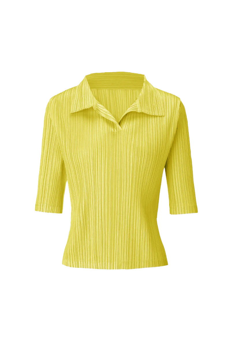 Designer-Inspired Pleated Elbow-Sleeve Polo Shirt - HBQMJX