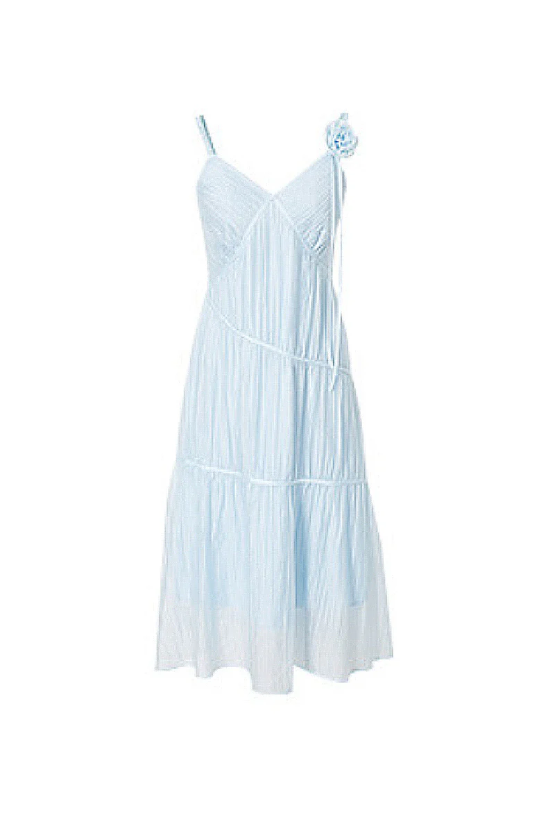 Baby Blue V-Neck Spaghetti-Strap Textured Midi Dress - HBQMJX