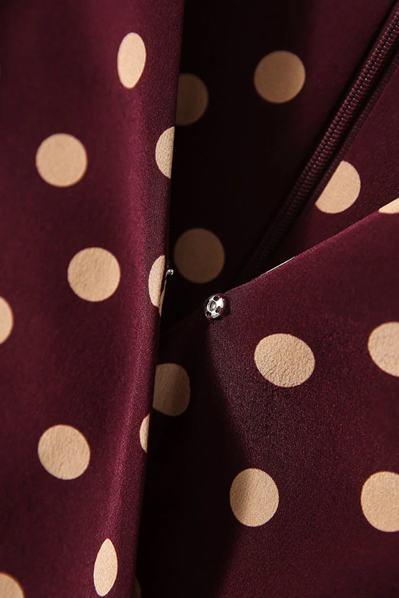 100 Mulberry Silk Red Polka-Dot Midi Tea Dress - HBQMJX