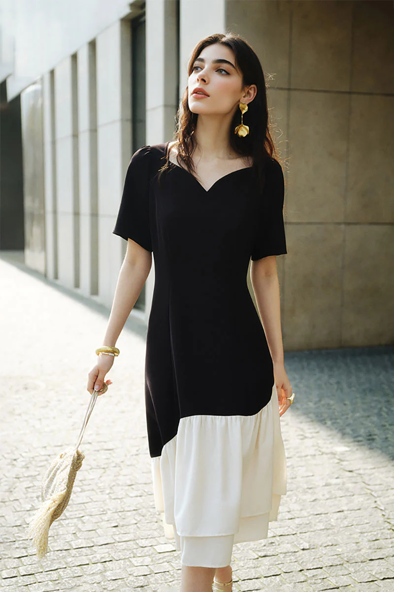 Short-Sleeve Sweetheart-Neck A-Line Midi Dress - HBQMJX