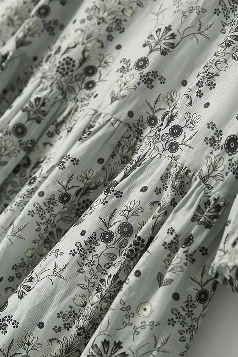 Floral Elbow-Sleeve Midi Dress in Linen-Silk Blend - HBQMJX