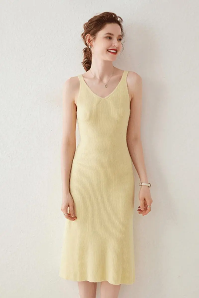 100 Cashmere Sleeveless Rib-Knit Midi Sweater Dress - HBQMJX