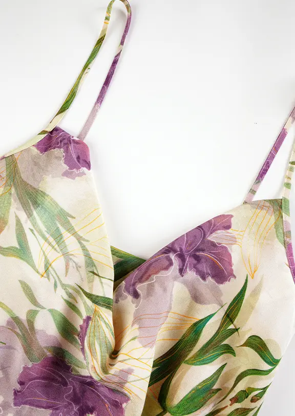 French Inspired Floral Mulberry Silk Slip Dress - HBQMJX