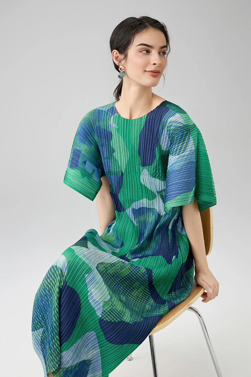 Designer Inspired Pleated Floral Midi Dress - HBQMJX