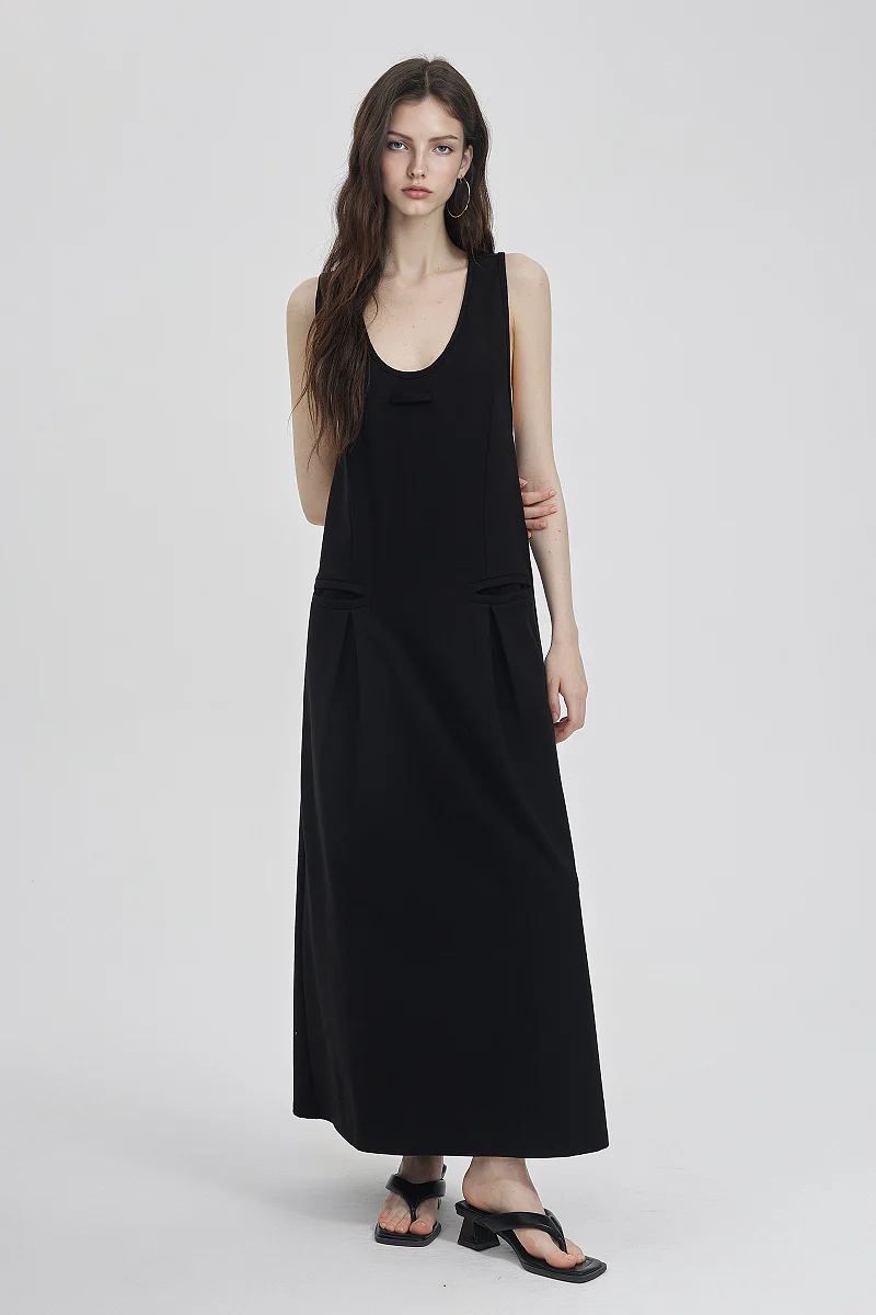 Casual Sleeveless Maxi Tank Dress with Back Twist - HBQMJX