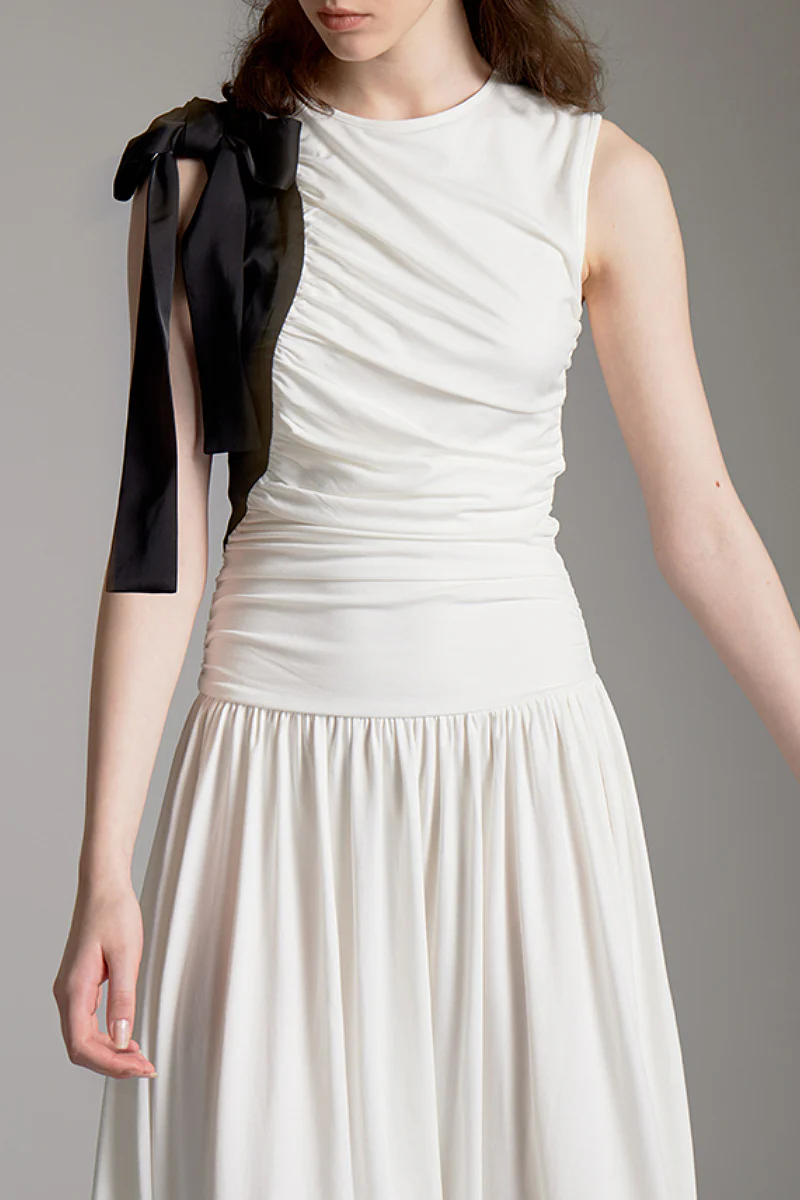 Sleeveless One-Shoulder-Tie Ruched Maxi Dress - HBQMJX