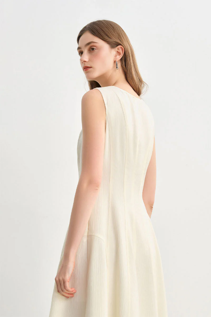 White Sleeveless A-Line Midi Dress - HBQMJX