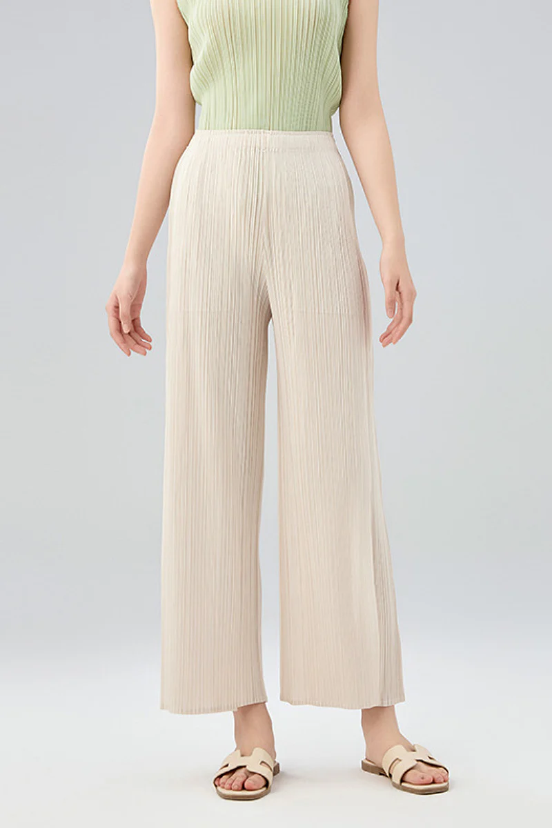 Designer Inspired Pleated Wide-Leg Cropped Pants - HBQMJX