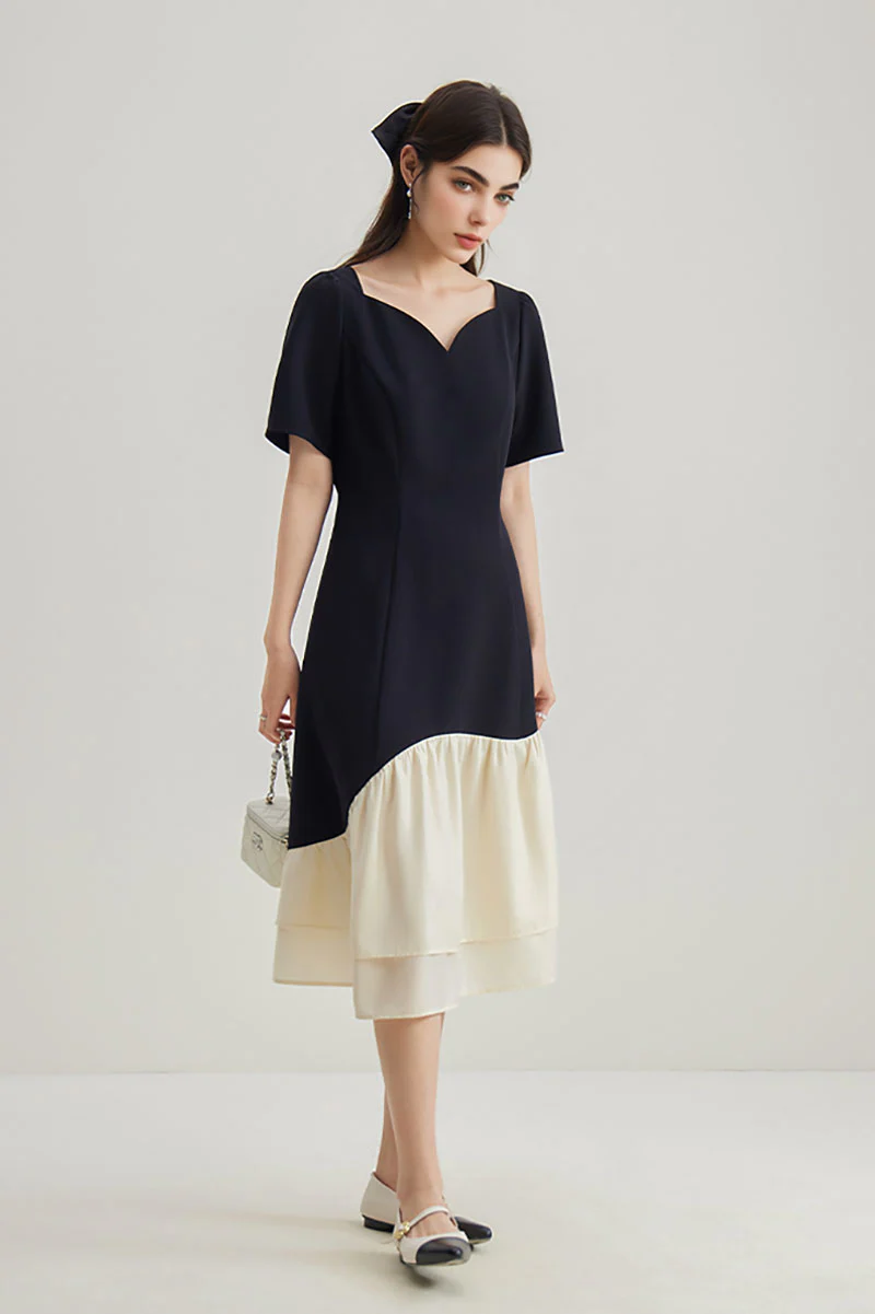 Short-Sleeve Sweetheart-Neck A-Line Midi Dress - HBQMJX