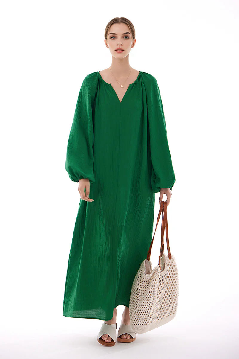 Green Lantern-Sleeve V-Neck Maxi Dress - HBQMJX
