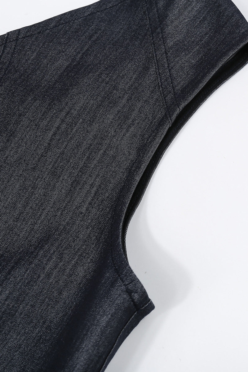 Structured V-Neck Sleeveless Midi Dress - HBQMJX