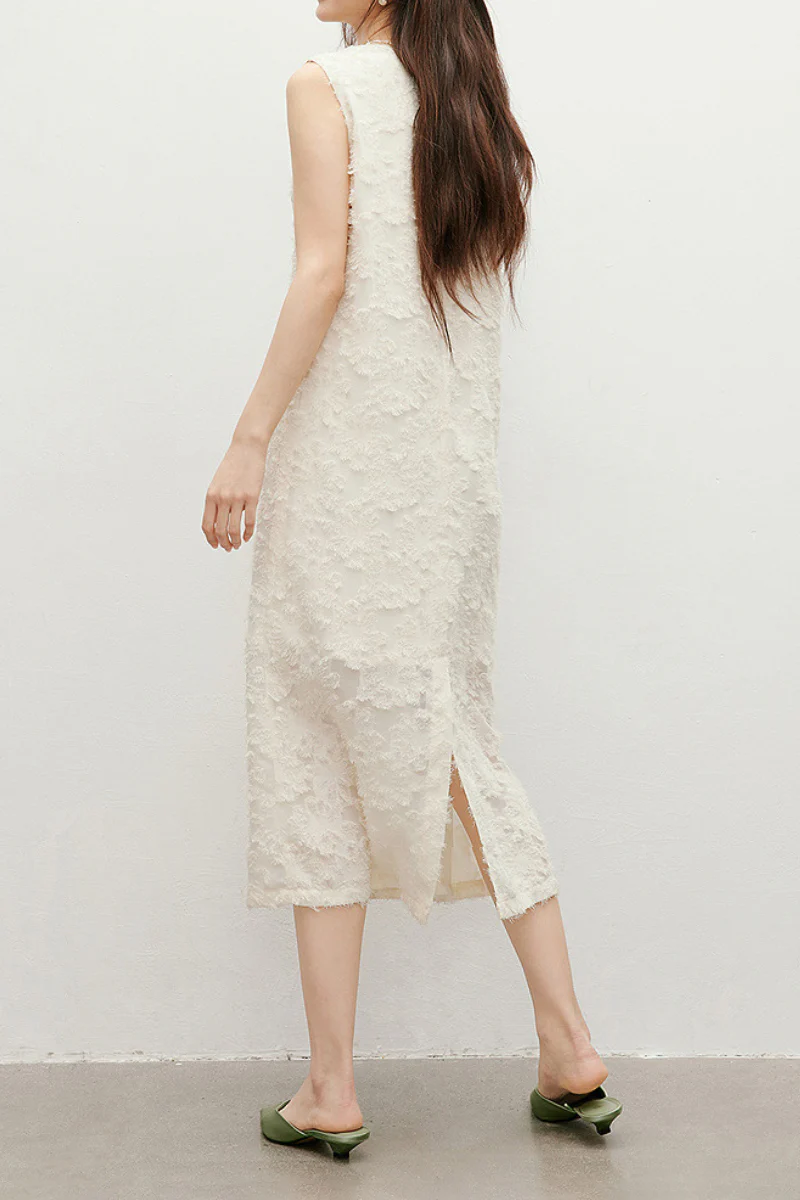 White Floral Applique Sleeveless Dress - JIEEQQ