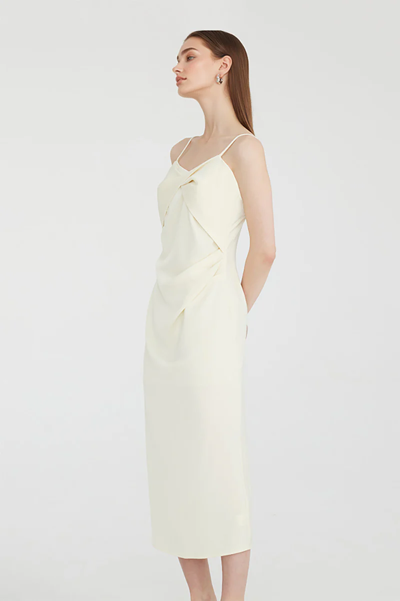 White Spaghetti-Strap Twist-Front Midi Dress - HBQMJX