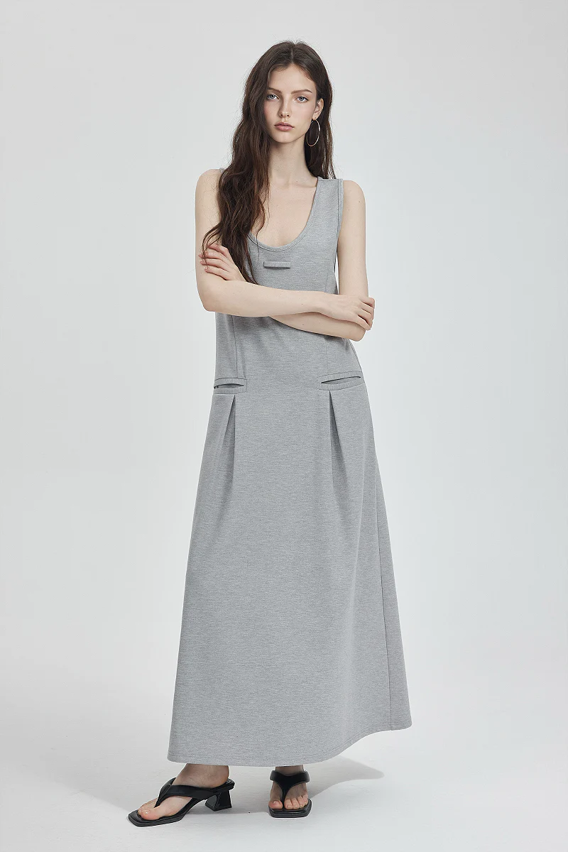 Casual Sleeveless Maxi Tank Dress with Back Twist - HBQMJX