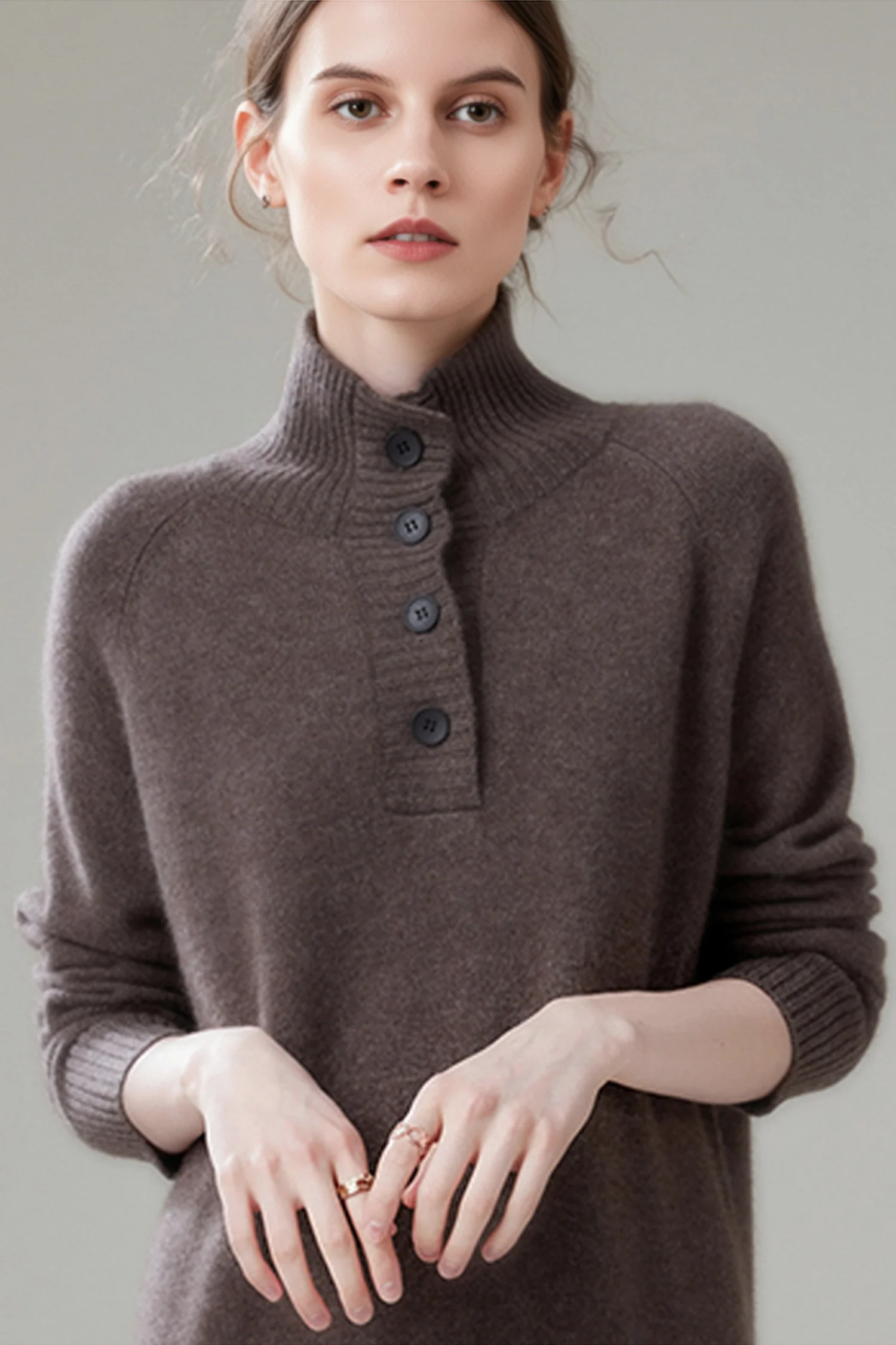 Chunky Wool Long Sleeve Turtleneck Maxi Sweater Dress - HBQMJX