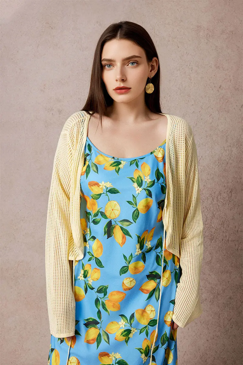 Blue Lemon Print Midi Slip Dress - HBQMJX