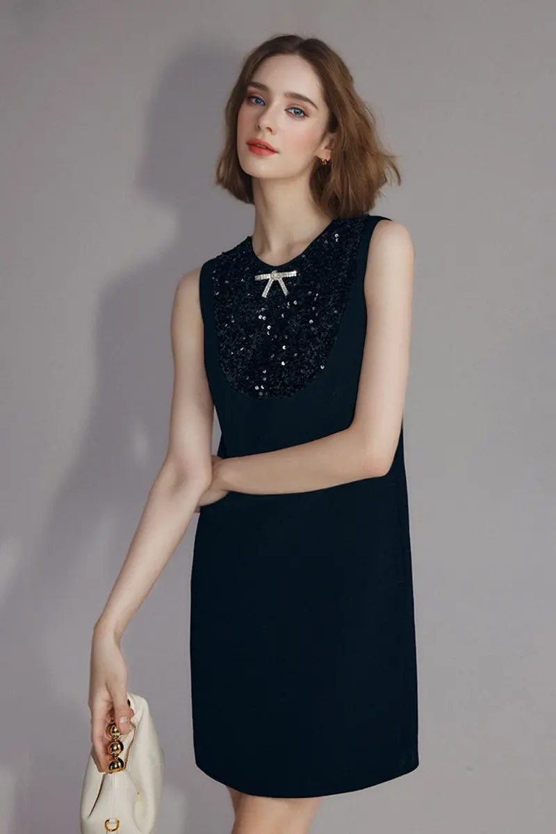 Sequin Embellished Bow-Detail Sleeveless Mini Dress - HBQMJX