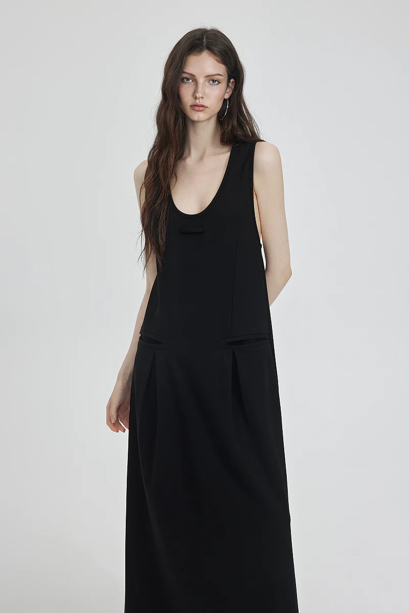 Casual Sleeveless Maxi Tank Dress with Back Twist - HBQMJX