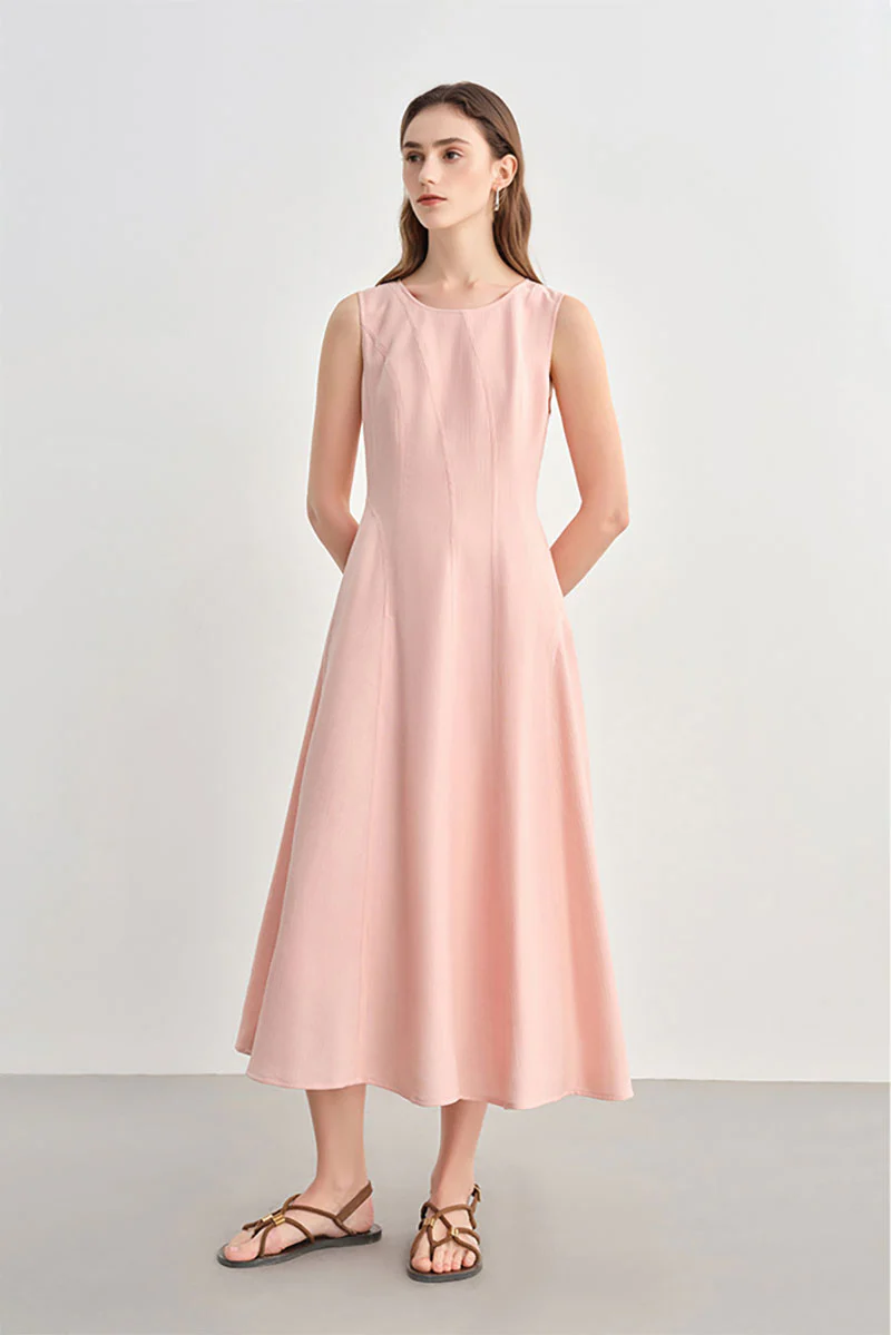 Pink Sleeveless A-Line Midi Dress - HBQMJX