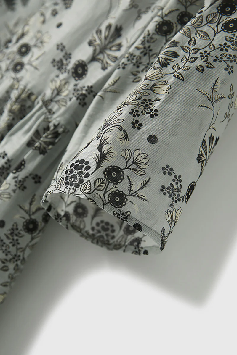 Floral Elbow-Sleeve Midi Dress in Linen-Silk Blend - HBQMJX