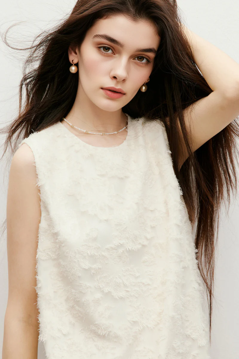 White Floral Applique Sleeveless Dress - JIEEQQ